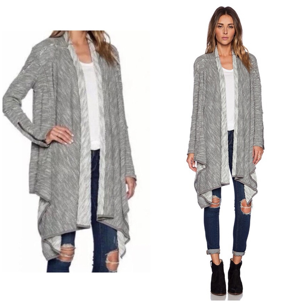 Free People EUC! In The Loop Zipper Cuff Cardigan SZ S light Gray